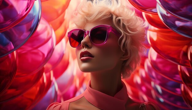 Young adult woman with blond hair wearing sunglasses and looking glamorous generated by artificial intelligence