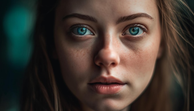 Young adult woman with brown hair smiling generated by AI