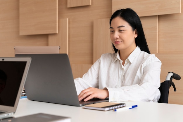 Young adult working in social integration workspace