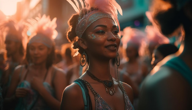 Young adults dancing smiling carefree at music festival generated by AI