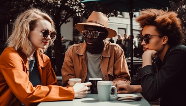 Free photo young adults enjoying coffee break in city shop generated by ai