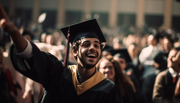 Free photo young adults in graduation gowns smiling proudly generated by ai