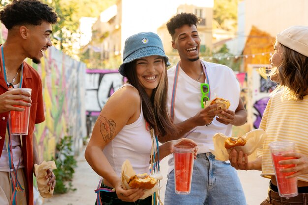 Young adults having block party