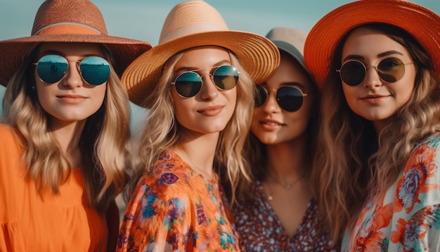 Молодые люди в солнечных очках наслаждаются летними каникулами, созданными искусственным интеллектом