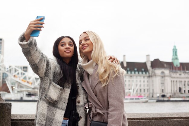 Young adults traveling in london