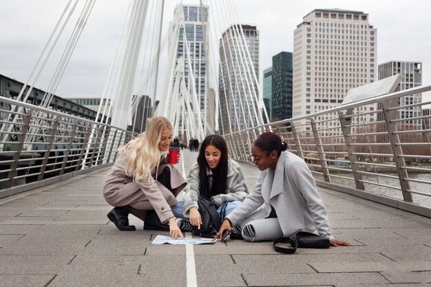 Young adults traveling in london