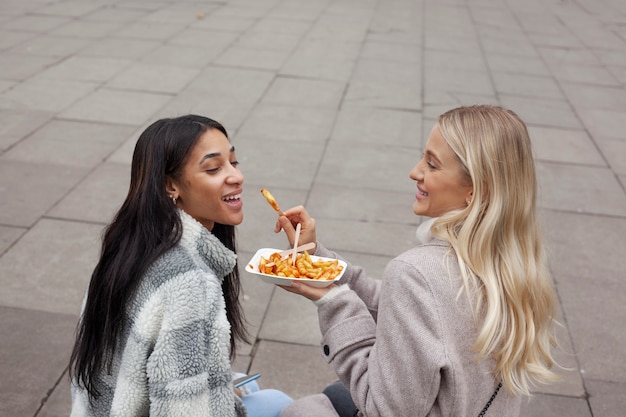 Young adults traveling in london