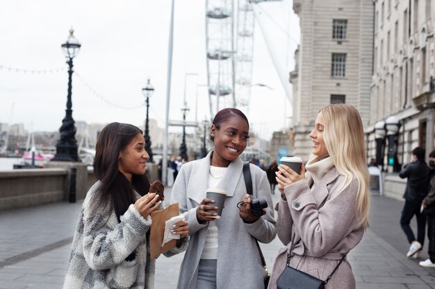 Young adults traveling in london