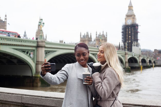 Young adults traveling in london