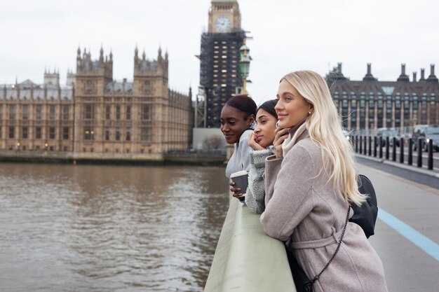 Young adults traveling in london