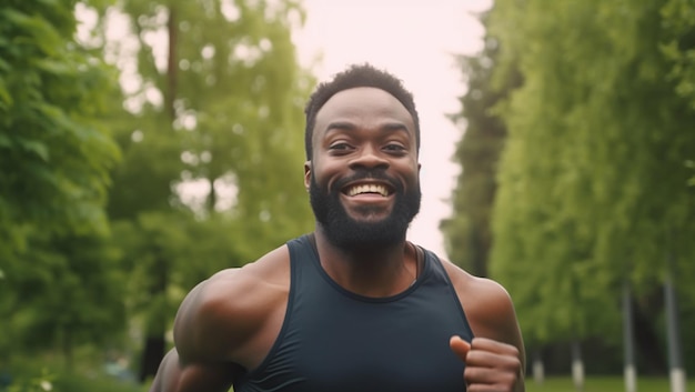 Young african american man running created with Generative AI technology
