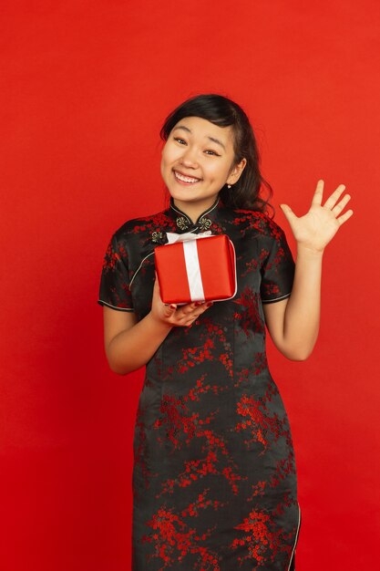 Young asian woman with gift box