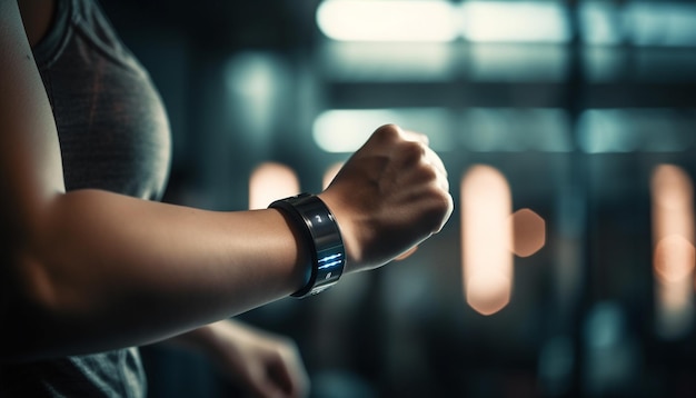 Young athlete exercising indoors focus on foreground generated by AI