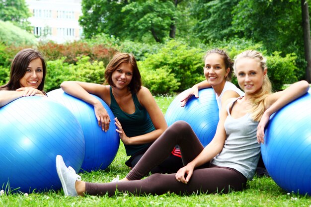 Young and attractive womans doing fitness exercises