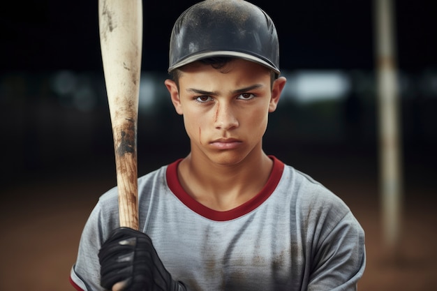Бесплатное фото Молодой бейсболист на поле