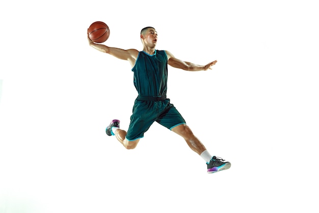 Young basketball player training isolated