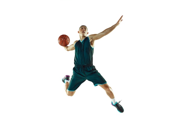 Free photo young basketball player training isolated