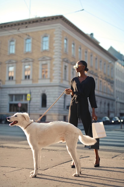 young beautiful black woman in the street