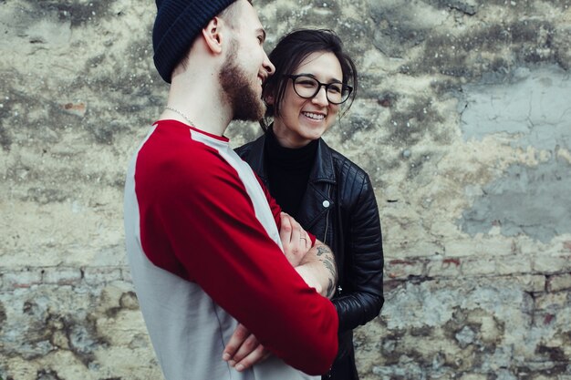 Young beautiful couple fooling around 