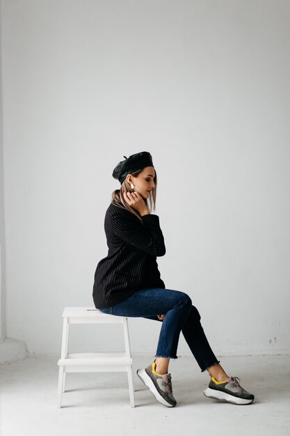 young beautiful girl in studio, fashion portrait