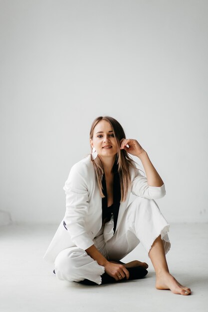 young beautiful girl in studio, fashion portrait