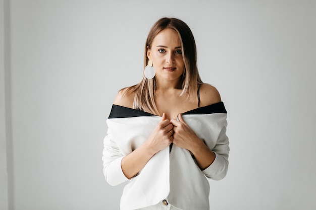 young beautiful girl in studio, fashion portrait