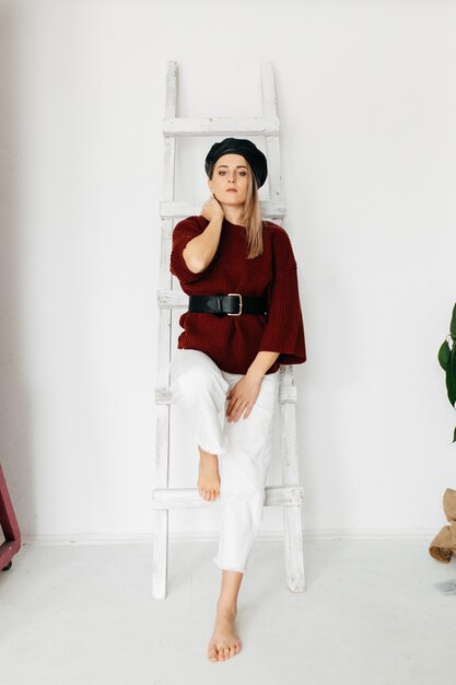 young beautiful girl in studio, fashion portrait