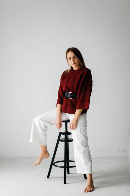 young beautiful girl in studio, fashion portrait