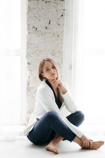 young beautiful girl in studio, fashion portrait