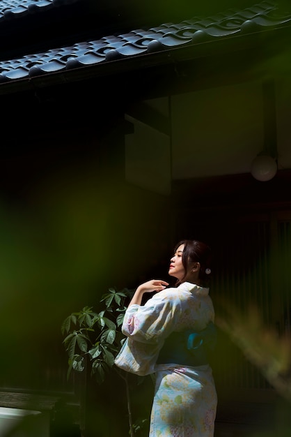 Free photo young beautiful japanese woman wearing a kimono