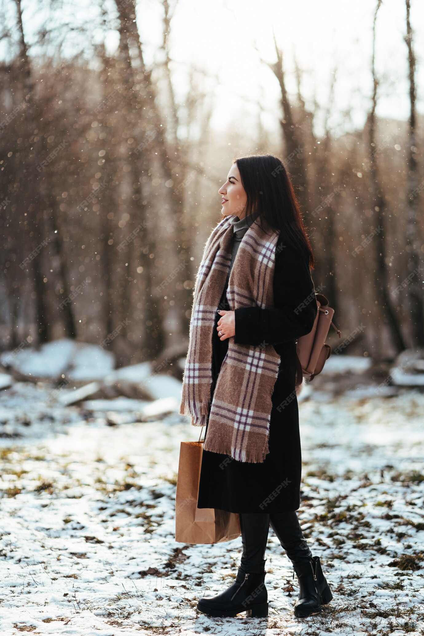 Free Photo | Young beautiful model posing in winter forest