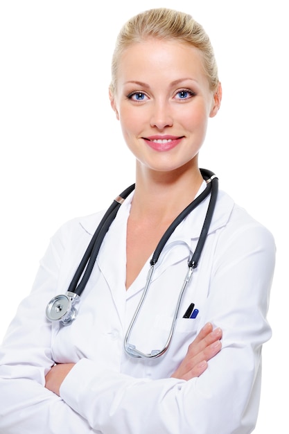Free photo young beautiful successful female doctor with stethoscope - portrait