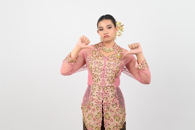 Young beautiful woman dress up in local culture in southern region with various posture