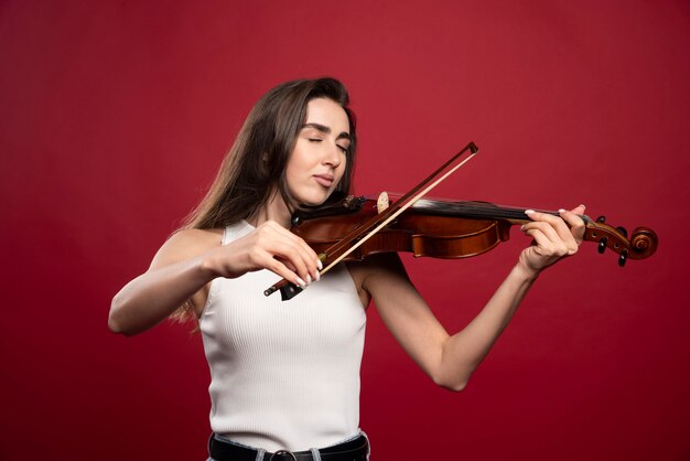 Young beautiful woman playing the violin 