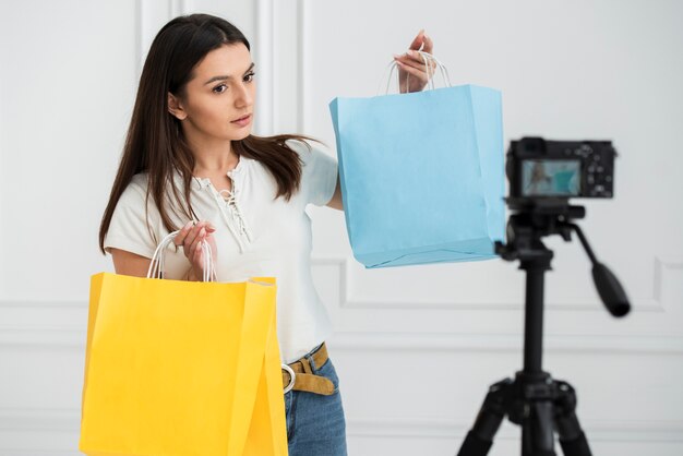 Young blogger recording a video