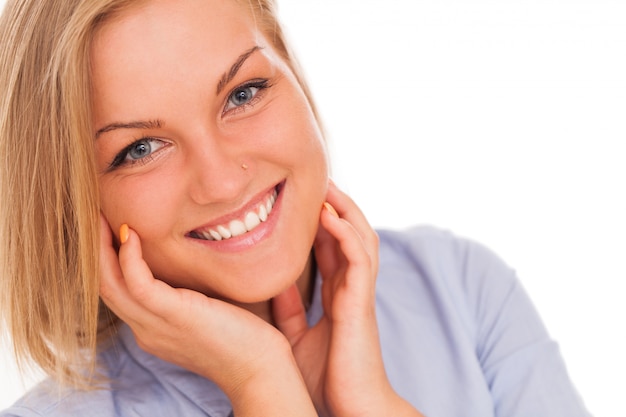 Young blond woman smiling 