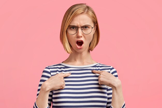 Young blonde woman in striped shirt