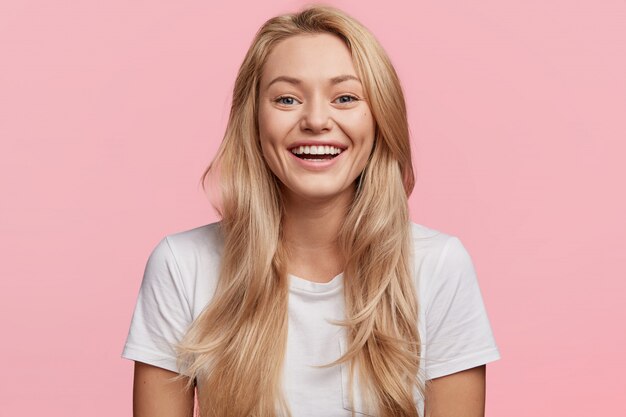 Young blonde woman with white T-shirt