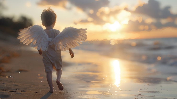 Free Photo young boy depicted as angel