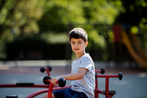 Young boy having fun in the playground