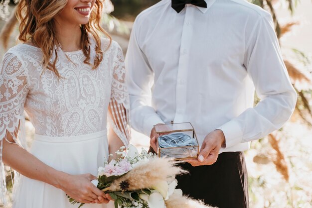 Young bride and groom having a beach wedding