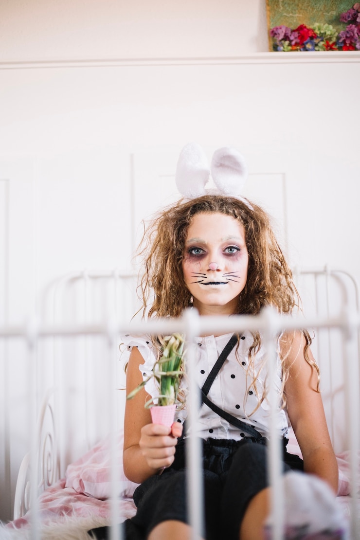 Free Photo young bunny girl with plant