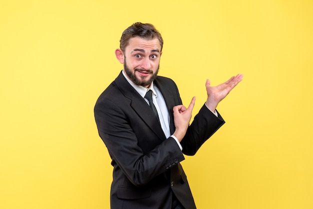 Young business person giving sample about something