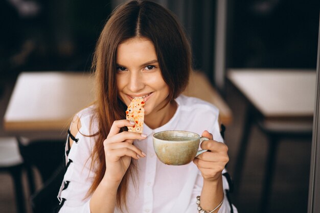 若い、ビジネス、女、飲む、コーヒー、カフェ