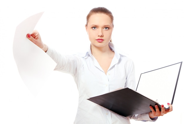 Young business woman with folders