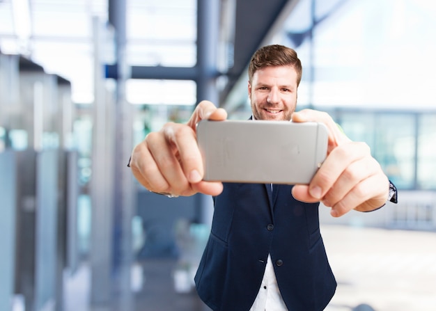 Free photo young businessman happy expression