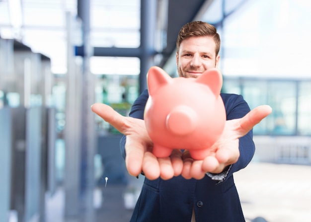 young businessman happy expression