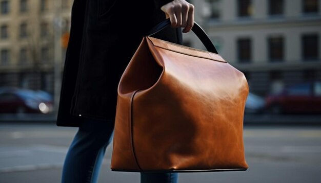 Young businessman walking on city street with briefcase generated by AI