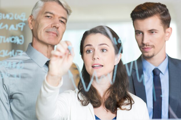 Young Businesswoman Drawing Graph with Colleagues