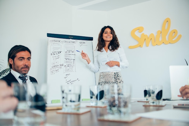 Free photo young businesswoman giving a presentation